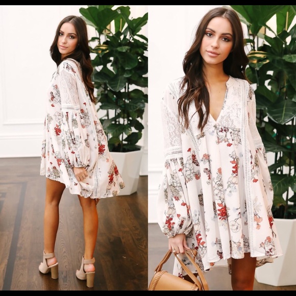 Fun, Floral Lace Puffy Sleeve White Dress - Picture 3 of 9